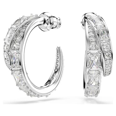Brincos argola Vienna, Combinação de lapidações, Brancos, Lacado a ródio - Swarovski, 5749069