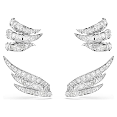 Vienna kelepçe küpe, Karışık kesimler, Kuğu, Beyaz, Rodyum kaplama - Swarovski, 5749071