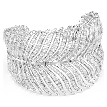 Obojkový náhrdelník Vienna, Různé výbrusy, Pírko, Bílá, Pokoveno rhodiem - Swarovski, 5749377