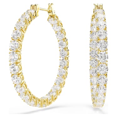 Matrix 大圈耳環, 圓形切割, 白色, 鍍金色色調 - Swarovski, 5750620