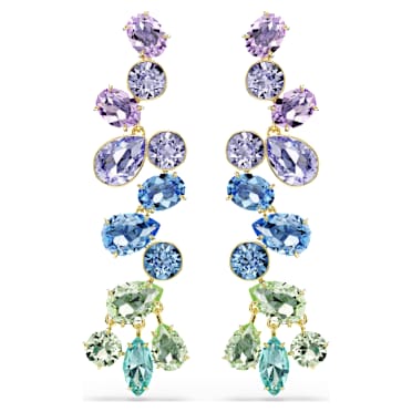 Gema drop earrings, Mixed cuts, Chandelier, Long, Multicolored, 18K gold finish - Swarovski, 5751294