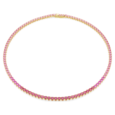 Matrix Tennis necklace, Round cut, Pink, Gold-tone plated - Swarovski, 5751762