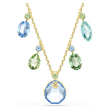 Gema necklace, Mixed cuts, Drop, Multicolored, 18K gold finish - Swarovski, 5752576