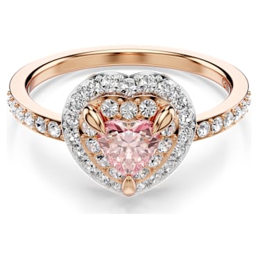 One Motif Yüzük, Kalp kesim, Pavé, Kalp, Pembe, 18k pembe altın rengi yüzey - Swarovski, 5753112
