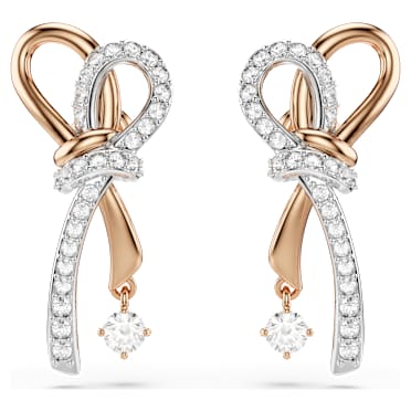 Hyperbola 穿孔耳環, 混合式切割, 蝴蝶結, 白色, 多種金屬潤飾 - Swarovski, 5753331