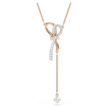 Hyperbola Halskette, Verschiedene Schliffe, Schleife, Weiß, Metallmix - Swarovski, 5753336