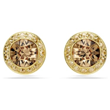 Una Angelic stud earrings, Round cut, Caramel, 18K gold finish - Swarovski, 5753342