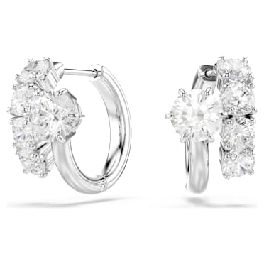 Matrix 大圈耳環, 圓形切割, 白色, 鍍白金色 - Swarovski, 5753572