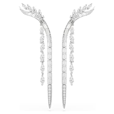 Mesmera ต่างหู, ผสมผสานเหลี่ยมเจียระไนหลายหลายรูปแบบ, ขาว, เคลือบโรเดียม - Swarovski, 5753675