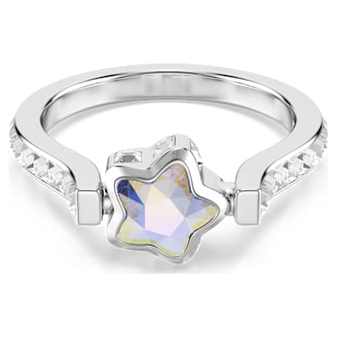 Chroma ring, Mixed cuts, Star, White, Rhodium plated - Swarovski, 5754173
