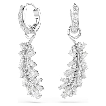 Vienna ピアス, ミックスカット, フェザー, ホワイト, ロジウム・プレーティング - Swarovski, 5754272