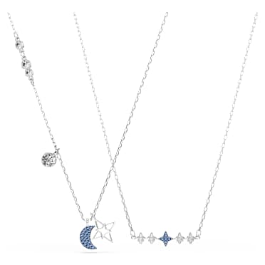 Symbolica ketting, Ronde slijpvorm, Maan, Blauw, Rodium toplaag - Swarovski, 5754380