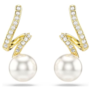 Suknjice za uhane Gabriella, Kristalni biser, Okrogli rez, Beli, V videzu 18-karatnega zlata - Swarovski, 5754386