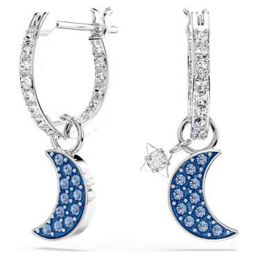 Symbolica 水滴形耳環, 圓形切割, 月亮, 藍色, 鍍白金色 - Swarovski, 5754387