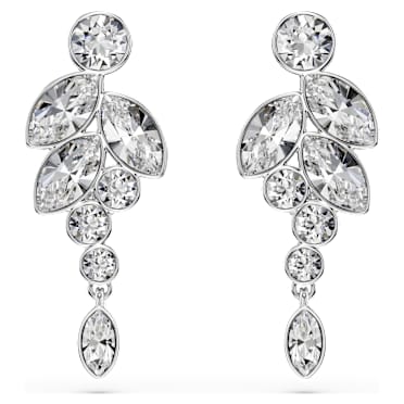 Diapason 水滴形耳環, 混合式切割, 白色, 鍍白金色 - Swarovski, 5754571