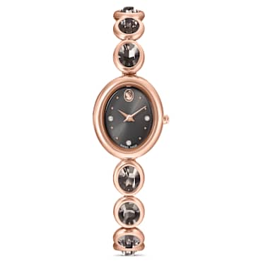 Hodinky Imber oval, Vyrobeno ve Švýcarsku, Kovový náramek, Černá, Povrchová úprava v růžovozlatém odstínu - Swarovski, 5754814