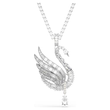 Pingente e pregadeira Vienna, Combinação de lapidações, Cisne, Branco, Lacado a ródio - Swarovski, 5754828