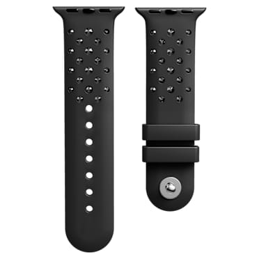 Pásek k hodinkám, Silikon s prošíváním, Černý, Nerezová ocel - Swarovski, 5755228