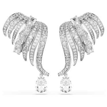 Vienna 夾式耳環, 混合式切割, 天鵝, 白色, 鍍白金色 - Swarovski, 5755961
