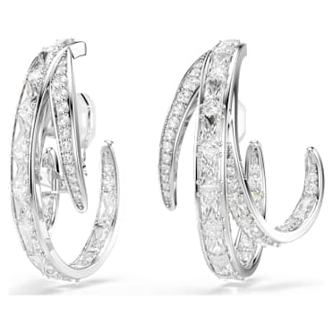 Vienna clip earrings, Mixed cuts, White, Rhodium plated - Swarovski, 5756046