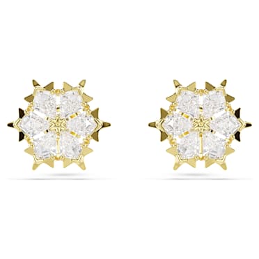 Peckové náušnice Magic, Různé výbrusy, Sněhová Vločka, Bílá, Povrchová úprava z 18k zlata - Swarovski, 5757816