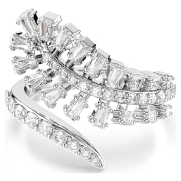 Vienna open ring, Verschillende slijpvormen, Veer, Wit, Rodium toplaag - Swarovski, 5757835