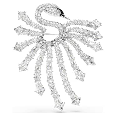 Vienna brooch, Mixed cuts, Swan, White, Rhodium plated - Swarovski, 5760065