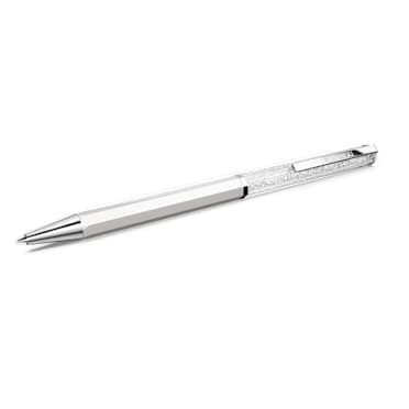 Crystalline ballpoint pen, White lacquered, Chrome plated - Swarovski, 5760217