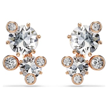 Constella stud earrings, Round cut, White, 18K rose gold finish - Swarovski, 5762347