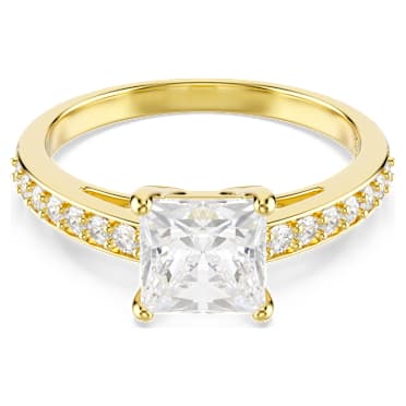 Prstan Attract, Kvadratni rez, Pavé, Bel, V videzu 18-karatnega zlata - Swarovski, 5764191