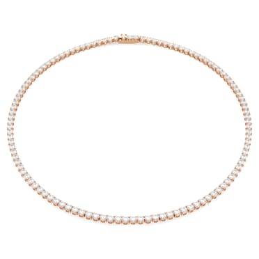 Matrix Tennis 項鏈, 圓形切割, 白色, 18K 金（玫瑰金色）飾面 - Swarovski, 5764194