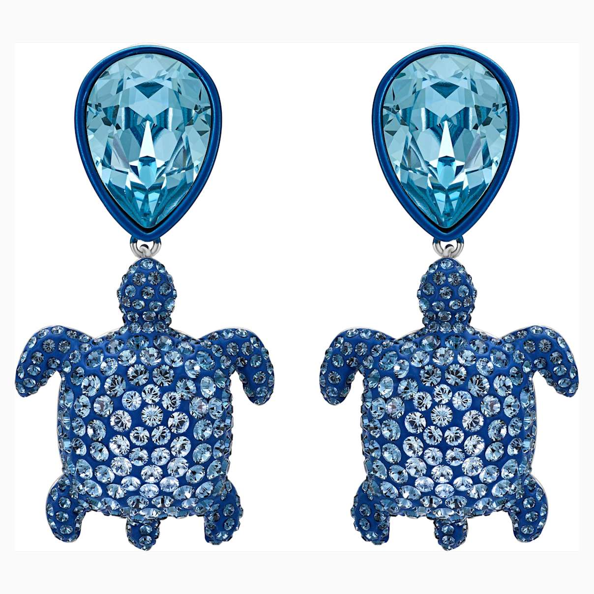 Boucles d'oreilles clip Mustique Sea Life Turtle, bleu, metal plaque palladium
