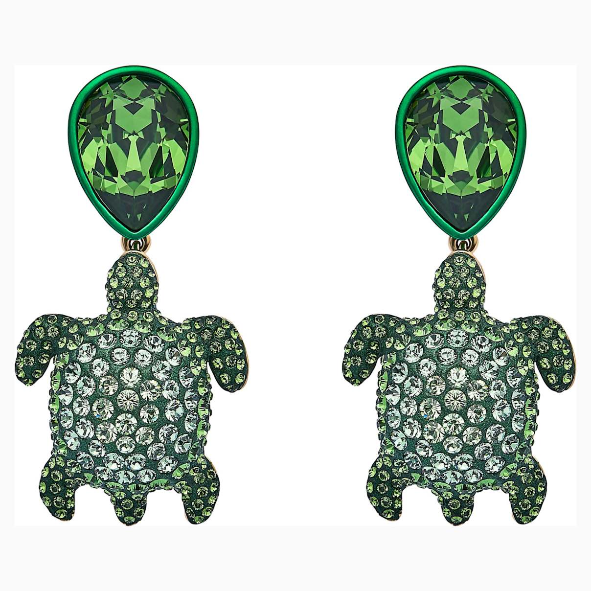 Boucles d'oreilles clip Mustique Sea Life Turtle, vert, metal dore