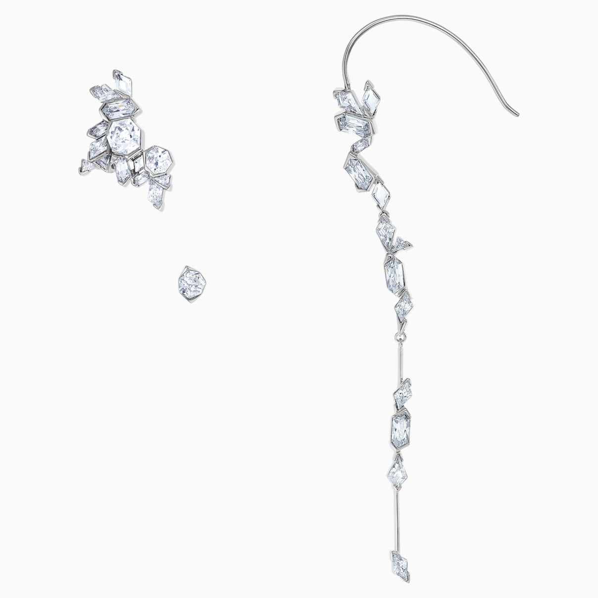 Boucle d'Oreille Manchette Ice Crack, blanc, Métal plaqué ruthénium