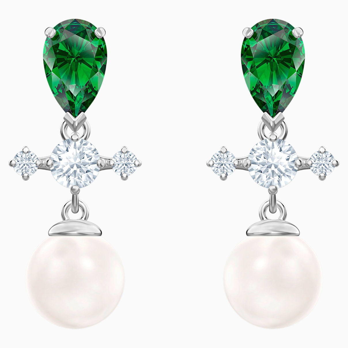Boucles d?oreilles drop Perfection, vert, Métal rhodié