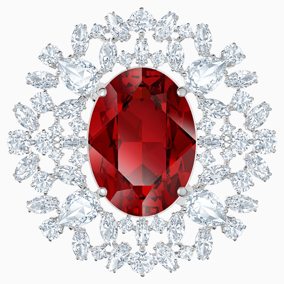 Broche Louison, rouge, Métal rhodié