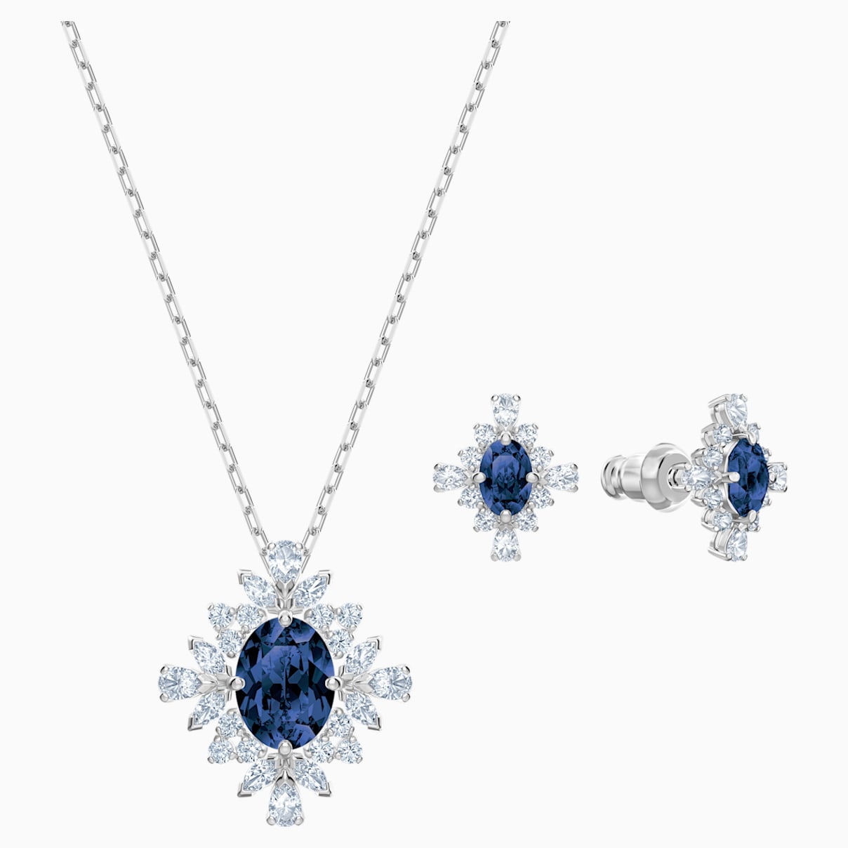 Parure Palace, bleu, Métal rhodié