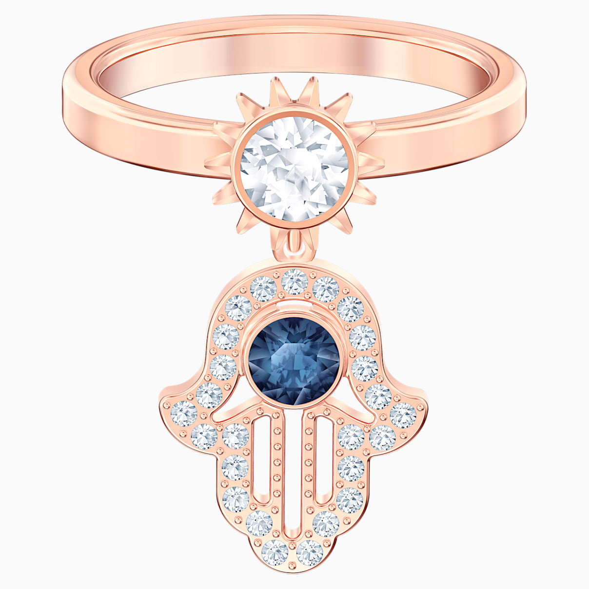 Bague avec motif Swarovski Symbolic, bleu, Métal doré rose