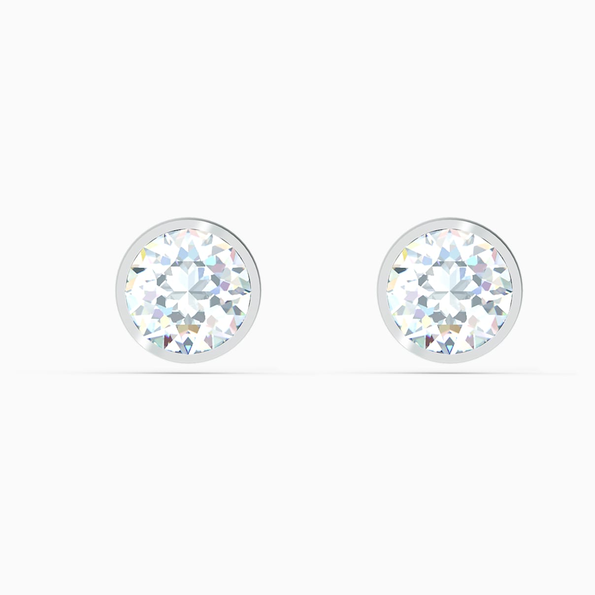Tennis Stud Pierced Earrings, White, Rhodium plated - Image 1