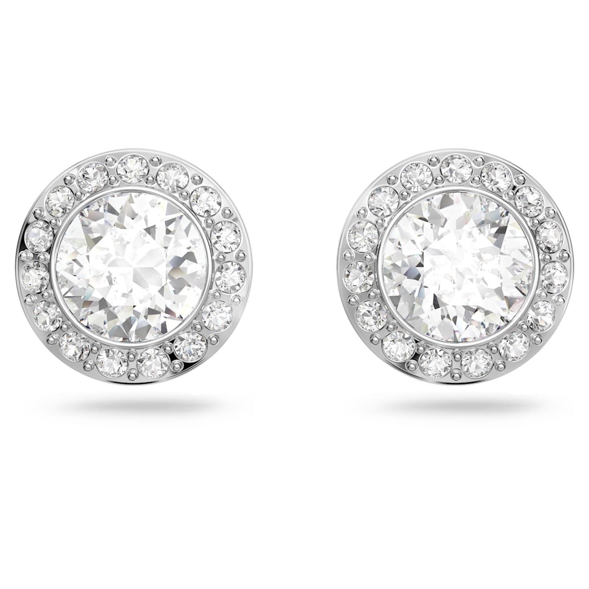 

Una Angelic stud earrings, Round cut, White, Rhodium plated