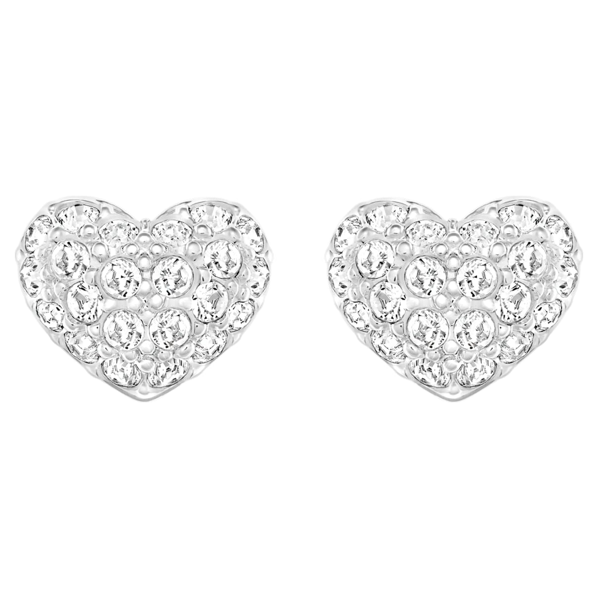 

Heart stud earrings, Heart, White, Rhodium plated