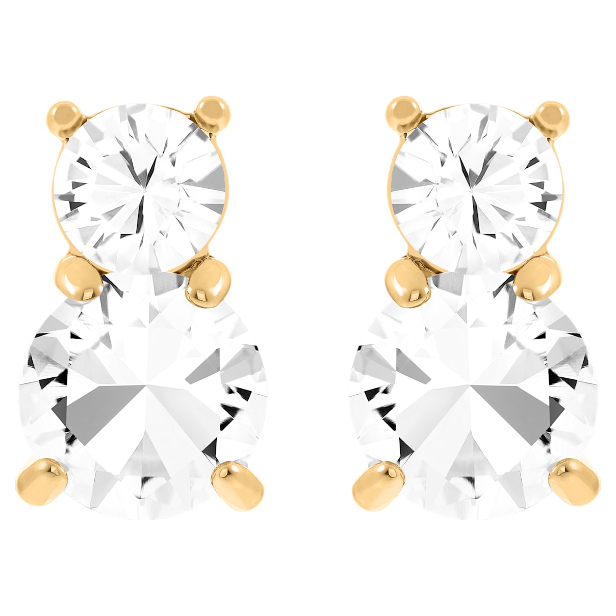 Solitaire Double Pierced Earrings, White, Gold-tone plated