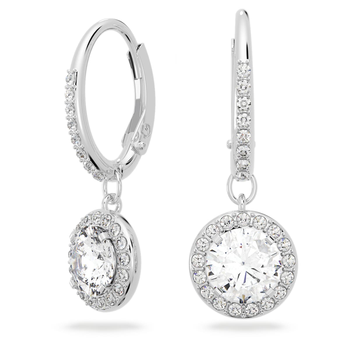 

Una Angelic drop earrings, Round cut, White, Rhodium plated