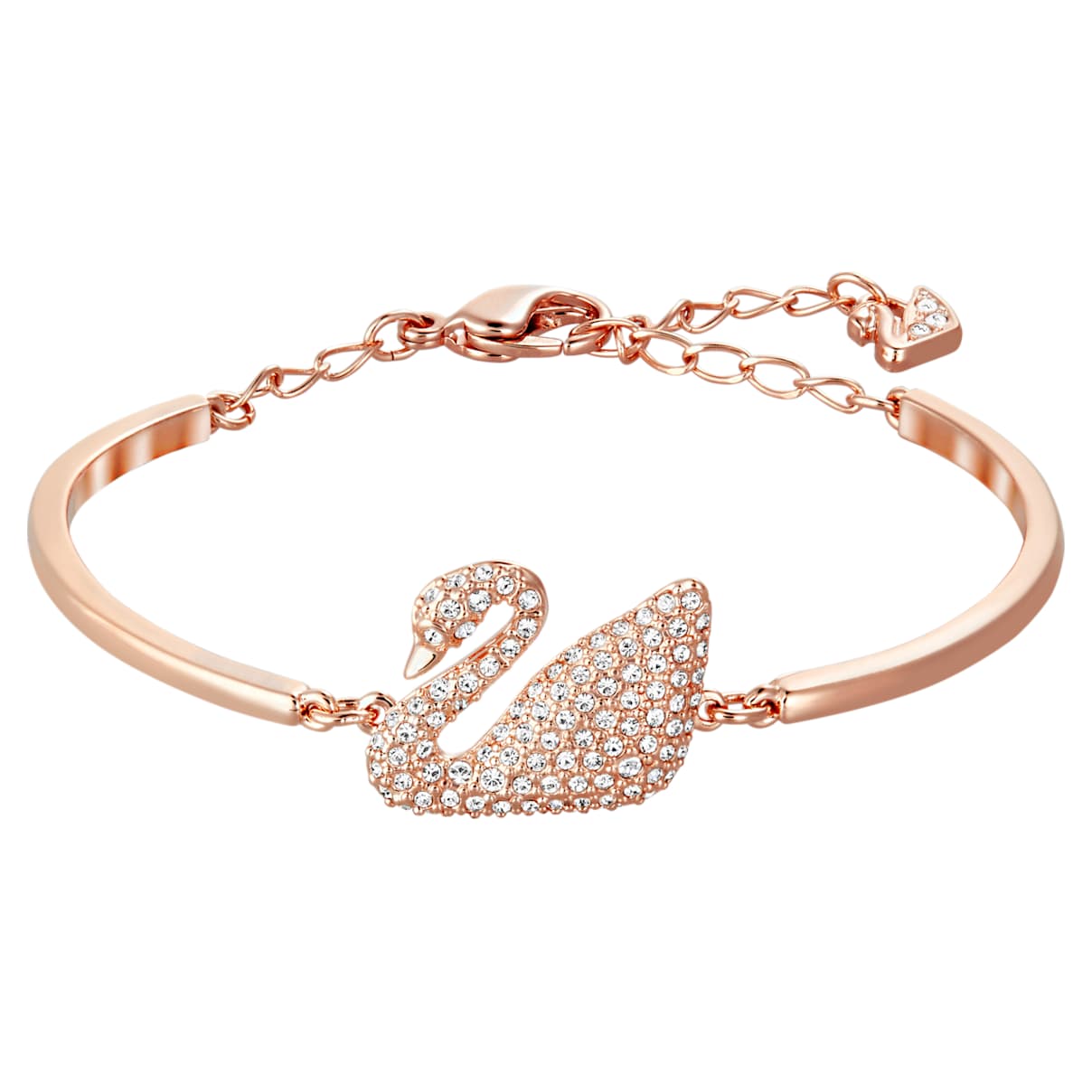 Swarovski Swan bangle, Swan, White, Rose gold-tone plated