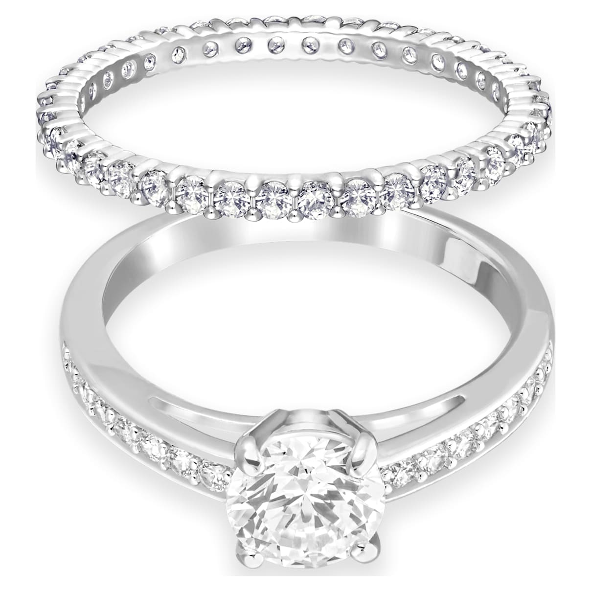 

Swarovski Attract ring, Set (2), Round cut, Pavé, White, Rhodium plated