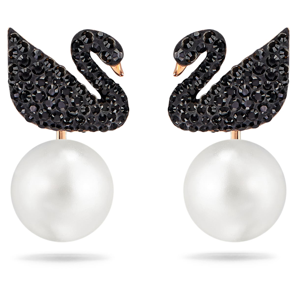 Click to view product details and reviews for Swarovski Iconic Swan Pierced Earring Jackets Black Rose Gold Tone Plated.