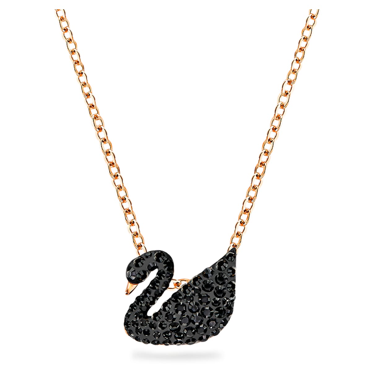 Pendente Swan, Cigno, Nero, Finitura oro rosa 18K OS