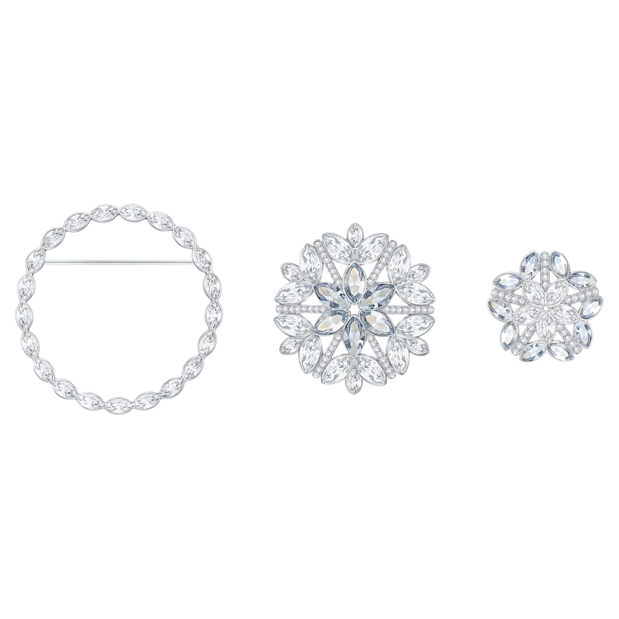 

Swarovski Ginette brooch, Set (3), Flower, White, Rhodium plated