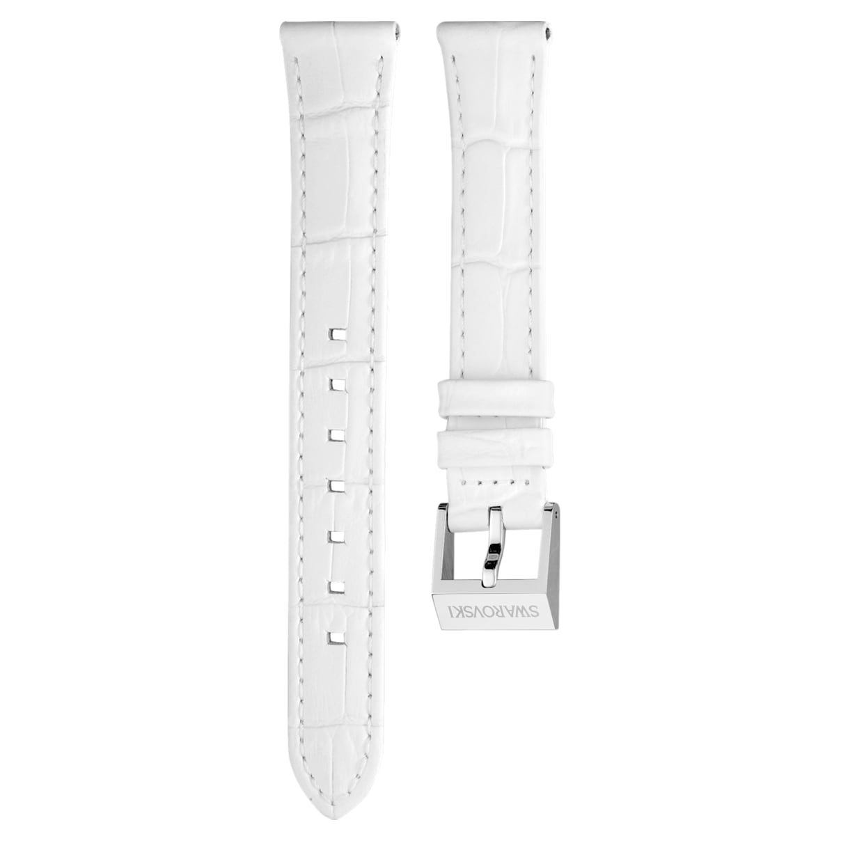 14mm Watch strap, Leather with stitching, White, Stainless Steel