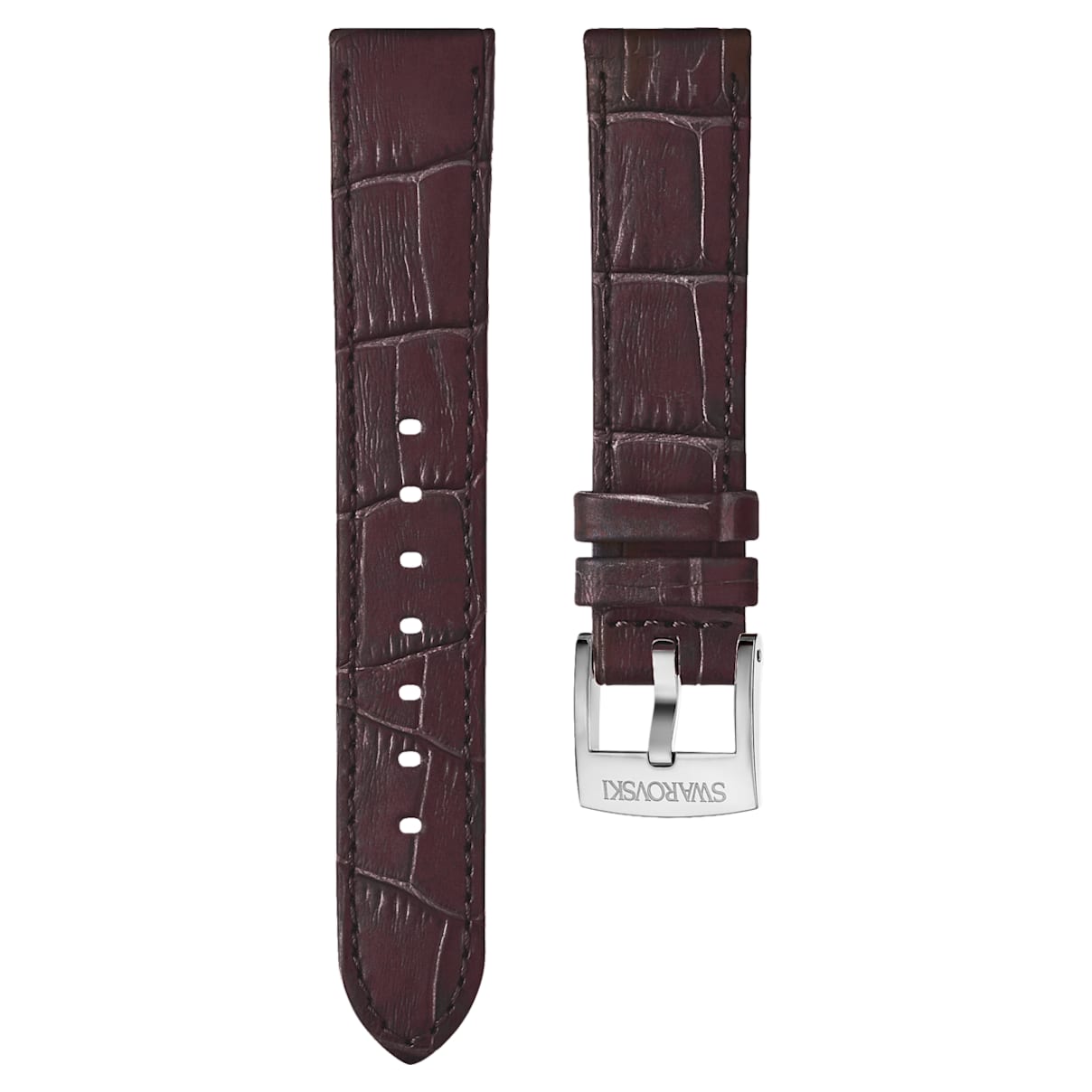 18mm Watch strap, Leather with stitching, Dark brown, Rose-gold tone plated